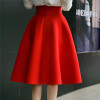 5XL Plus Size Skirt High Waisted Skirts Womens White Knee Length Bottoms Pleated Skirt Saia Midi Pink Black Red Blue 2018