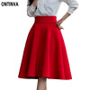 5XL Plus Size Skirt  High Waisted Skirts Womens White Knee Length Bottoms Pleated Skirt Saia Preta Pink Black Red Blue 2017