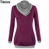 2018 Autumn Long Sleeve Kangaroo Pocket Women Hoodies Scarf Neck Casual Knitted Patchwork Pullovers Female Out Wear Tee Shirt