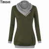 2018 Autumn Long Sleeve Kangaroo Pocket Women Hoodies Scarf Neck Casual Knitted Patchwork Pullovers Female Out Wear Tee Shirt
