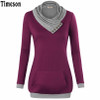 2018 Autumn Long Sleeve Kangaroo Pocket Women Hoodies Scarf Neck Casual Knitted Patchwork Pullovers Female Out Wear Tee Shirt