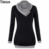 2018 Autumn Long Sleeve Kangaroo Pocket Women Hoodies Scarf Neck Casual Knitted Patchwork Pullovers Female Out Wear Tee Shirt