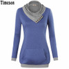 2018 Autumn Long Sleeve Kangaroo Pocket Women Hoodies Scarf Neck Casual Knitted Patchwork Pullovers Female Out Wear Tee Shirt