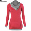 2018 Autumn Long Sleeve Kangaroo Pocket Women Hoodies Scarf Neck Casual Knitted Patchwork Pullovers Female Out Wear Tee Shirt