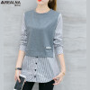 2018 autumn korean style long sleeve Blouse Shirt women tops Casual Striped Patchwork Fake Two Pieces Women Blouses Loose blusas