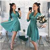 2018 Autumn Fashion Women Bust Zippers Dress Solid Pleated V-neck Sexy Ladies Dresses Evening Party Bodycon Mini Dress vestidos