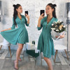 2018 Autumn Fashion Women Bust Zippers Dress Solid Pleated V-neck Sexy Ladies Dresses Evening Party Bodycon Mini Dress vestidos