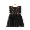 2017women fashion flower embroidery sleeveless loose slim blouses shirt brand tops black and white color femininas blusas SB1051