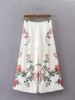 2017ss New Woman Fashion White Culottes with floral print Side zip Wide LEG LOOSE Cropped Trousers