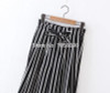 2017SS New Woman Fashion Black White Striped Wide Leg Cropped Trousers Elastic Waist with bow tied Loose Pants