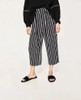 2017SS New Woman Fashion Black White Striped Wide Leg Cropped Trousers Elastic Waist with bow tied Loose Pants