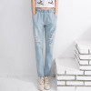 Boyfriend Jeans For Women 2017 Summer High-Waist Denim Trousers Harem Hole Ripped Pants Female Elastic Waist Jeans
