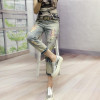 Boyfriend Casual Women Fashion letters printed Bronzing Jeans Lady Fashion Hole Pencil Denim Pants Woman Skinny Ripped Trousers