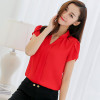 BIBOYAMALL Women Blouse Summer Shirt Short Sleeve V-Neck Fashion Body Blouses White Red Pink Blue Female Clothing Korean Tops