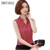 BIBOYAMALL Women Blouse Fashion 2017 Summer Chiffon Blouse Plus Size Sleeveless Print Casual Shirt Tops Women Work V-neck Blusa