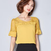 BIBOYAMALL Women Blouse Fashion 2017 Summer Chiffon Blouse Plus Size Short Sleeve Casual Lace Shirt Tops O-neck Loose Blusa Red