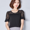 BIBOYAMALL Women Blouse Fashion 2017 Summer Chiffon Blouse Plus Size Short Sleeve Casual Lace Shirt Tops O-neck Loose Blusa Red