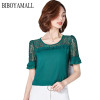 BIBOYAMALL Women Blouse Fashion 2017 Summer Chiffon Blouse Plus Size Short Sleeve Casual Lace Shirt Tops O-neck Loose Blusa Red