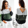 2017 Autumn Winter O-Neck Long Sleeve loose Pullovers back V collar Warm Blouse Women Knitted Sweatshirts pull femme tops