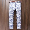 3D spray Printed Jeans Men Fashion White Denim vaqueros hombre Brand Skinny Elastic pencil jeans Pantalones Casual Men Clothing