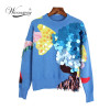 2018 Spring New Fashion Women Sweaters Full Sleeve O-Neck Sequined Blue Pullovers Computer Knitted Pageant C-017
