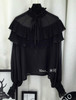 2018 Spring long lantern sleeve stand collar ruffles chiffon shirts women casual loose ruffles blouses women bow tie chiffon top