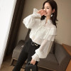 2018 Spring long lantern sleeve stand collar ruffles chiffon shirts women casual loose ruffles blouses women bow tie chiffon top
