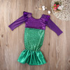 Girls Little Mermaid Trumpet Sequins Fancy Dress Costume Party Cosplay Kid Girl Dress Spring Autumn Long Sleeve Girls Dress 3-7T