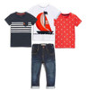 Children's sets fashion baby boy summer white boat t + red t-shirt shirts+ print boat t-shirt + jeans kids 4 pcs sets 2018