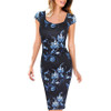 Free Shipping Fashion Women Dress Elegant Floral Print Cap Sleeve Plus Size Dresses Work Business Casual Party Vestidos 004-1