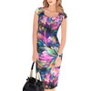 Free Shipping Fashion Women Dress Elegant Floral Print Cap Sleeve Plus Size Dresses Work Business Casual Party Vestidos 004-1