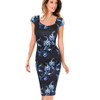 Free Shipping Fashion Women Dress Elegant Floral Print Cap Sleeve Plus Size Dresses Work Business Casual Party Vestidos 004-1