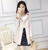 Free shipping casual Women Korean Institute of wind long section turn down collar zip solid color Slim thin belt leather jacket