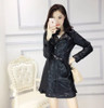 Free shipping casual Women Korean Institute of wind long section turn down collar zip solid color Slim thin belt leather jacket