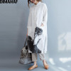 DIMANAF Women Blouse Plus Size Autumn Female Loose Casual Vintage Linen Chinese Style Large Size Pattern Print CardiganBlouse