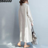 DIMANAF Women Blouse Plus Size Autumn Female Loose Casual Vintage Linen Chinese Style Large Size Pattern Print CardiganBlouse