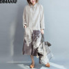 DIMANAF Women Blouse Plus Size Autumn Female Loose Casual Vintage Linen Chinese Style Large Size Pattern Print CardiganBlouse