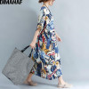 DIMANAF Plus Size Dress Women Summer Pattern Patchwork Print Vintage Linen Dress Female Casual Fashion Oversize Elegant Dresses