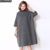 DIMANAF Autumn Plus Size Women Dress Casual Solid Turtleneck Loose Batwing Female Fashion Oversize Grey Elegant Dresses Fit 5XL