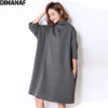 DIMANAF Autumn Plus Size Women Dress Casual Solid Turtleneck Loose Batwing Female Fashion Oversize Grey Elegant Dresses Fit 5XL