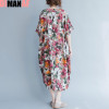 DIMANAF Plus Size Women Summer Dress Sunflower Floral Print Trend Linen Large Size Female Casual Fashion Long Vintage Dresses