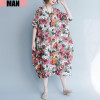 DIMANAF Plus Size Women Summer Dress Sunflower Floral Print Trend Linen Large Size Female Casual Fashion Long Vintage Dresses