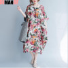 DIMANAF Plus Size Women Summer Dress Sunflower Floral Print Trend Linen Large Size Female Casual Fashion Long Vintage Dresses