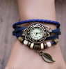 Design HOT! 1PC Womens Bracelet Vintage Weave Wrap Quartz Leather Leaf Beads Wrist Watches Fabulous