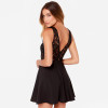 DeRuiLaDy Women Sleeveless Lace Stitching summer Dress Sexy Backless Black Pleated Dresses party Mini Casual Dress vestidos