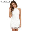 DeRuiLaDy Women Mini Bodycon Dress Elegant Wedding Party Sexy Night Club Casual Dresses Halter Neck Sleeveless Lace Summer Dress