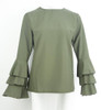 DeRuiLaDy Women Elegant Butterfly Sleeve Chiffon Tiered Blouse Shirt Autumn Female Long Sleeve O-Neck Blouses Casual Loose Tops