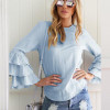 DeRuiLaDy Women Elegant Butterfly Sleeve Chiffon Tiered Blouse Shirt Autumn Female Long Sleeve O-Neck Blouses Casual Loose Tops