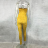 2016  elegant Suede off shoulder lace up long tight jumpsuit romper sexy  front hollow out Bodycon bandgae club Overalls Playsui
