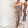2016  elegant Suede off shoulder lace up long tight jumpsuit romper sexy  front hollow out Bodycon bandgae club Overalls Playsui